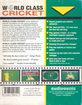 Graham Gooch World Class Cricket box cover back